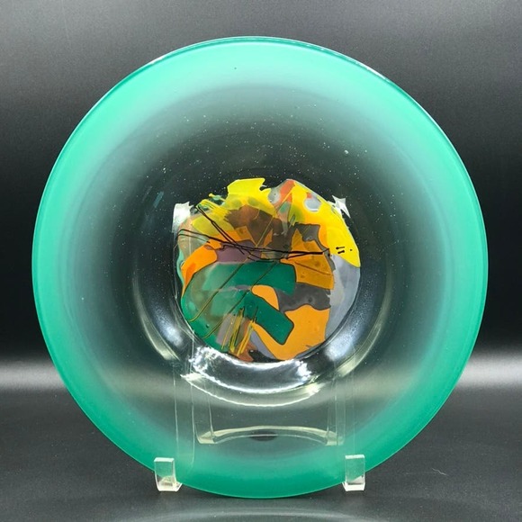 Vintage Amy Roberts Hand Blown Green Opalecent Bowl Pilchuck Glass 1981 Signed - Picture 1 of 12